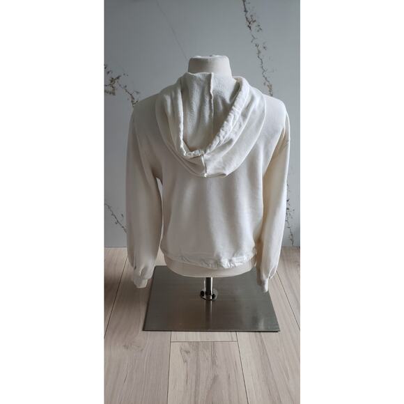 INC Earth Pullover Shirt Womens XS Cream Fleece Sporty Cutout Cropped Hoodie - Picture 2 of 8